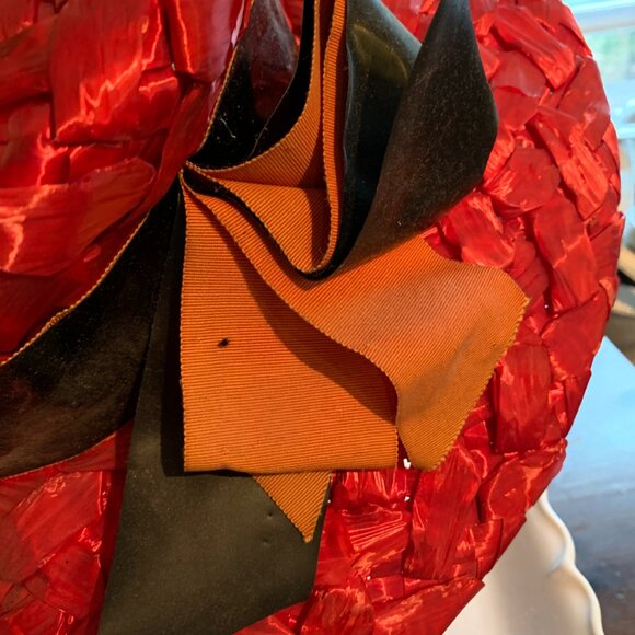 Miss Eileen Red Straw Hat with New Ribbon circa 1940 - Picture 4 of 6